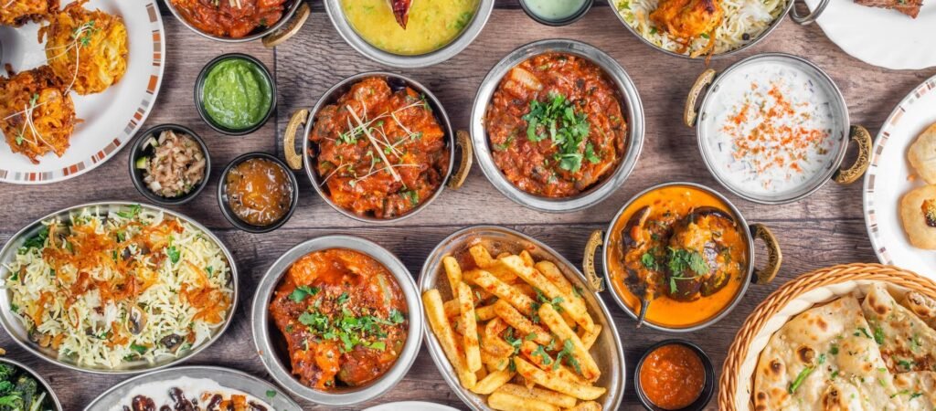 A spread of halal Indian dishes at Bengal Brasserie, Bath